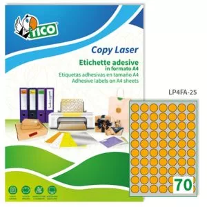 LP4FA-25 - Etichette arancio fluorescente con margini - Laser/Inkjet/Copiatrici - d. 25 - 70 ff