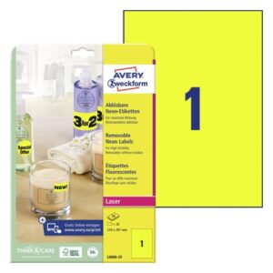 L6006-25 - Etichette fluorescenti Gialle - stampanti Laser - 210x297- 25 ff