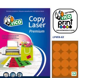 LP4FA-63 - Etichette arancio fluorescente con margini - Laser/Inkjet/Copiatrici - d. 63,5 - 70 ff