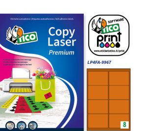 LP4FA-9967 - Etichette arancio fluorescente con angoli arrotondati - Laser/Inkjet/Copiatrici - 99,1x67,7 - 70 ff