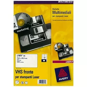 L7671-25 - Etichette bianche per VHS fronte - stampanti Laser - 76,2x46,4 - 25 ff