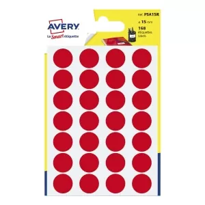 PSA15R - Etichette rotonde in blister- rosse - diam 15 mm - scrivibili a mano - 7 ff