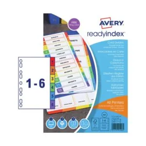 01734501 - Divisori Ready Index personalizzabili - ecologici - 6 tasti - stampanti Laser/Inkjet - 220 x 300 x 4