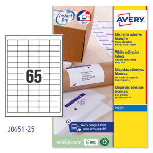 J8651-25 - Mini Etichette bianche Quick Dry™, certificate FSC - stampanti Inkjet- 38,1x21,2 - 25 ff